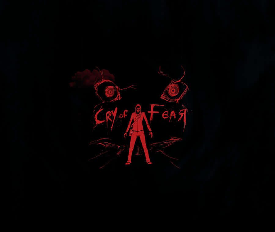  壁紙 — 一個紅色調的人物站在黑暗虛空中發光的眼睛下，帶有「Cry of Feast」文字，採用恐怖主題的數位藝術風格。