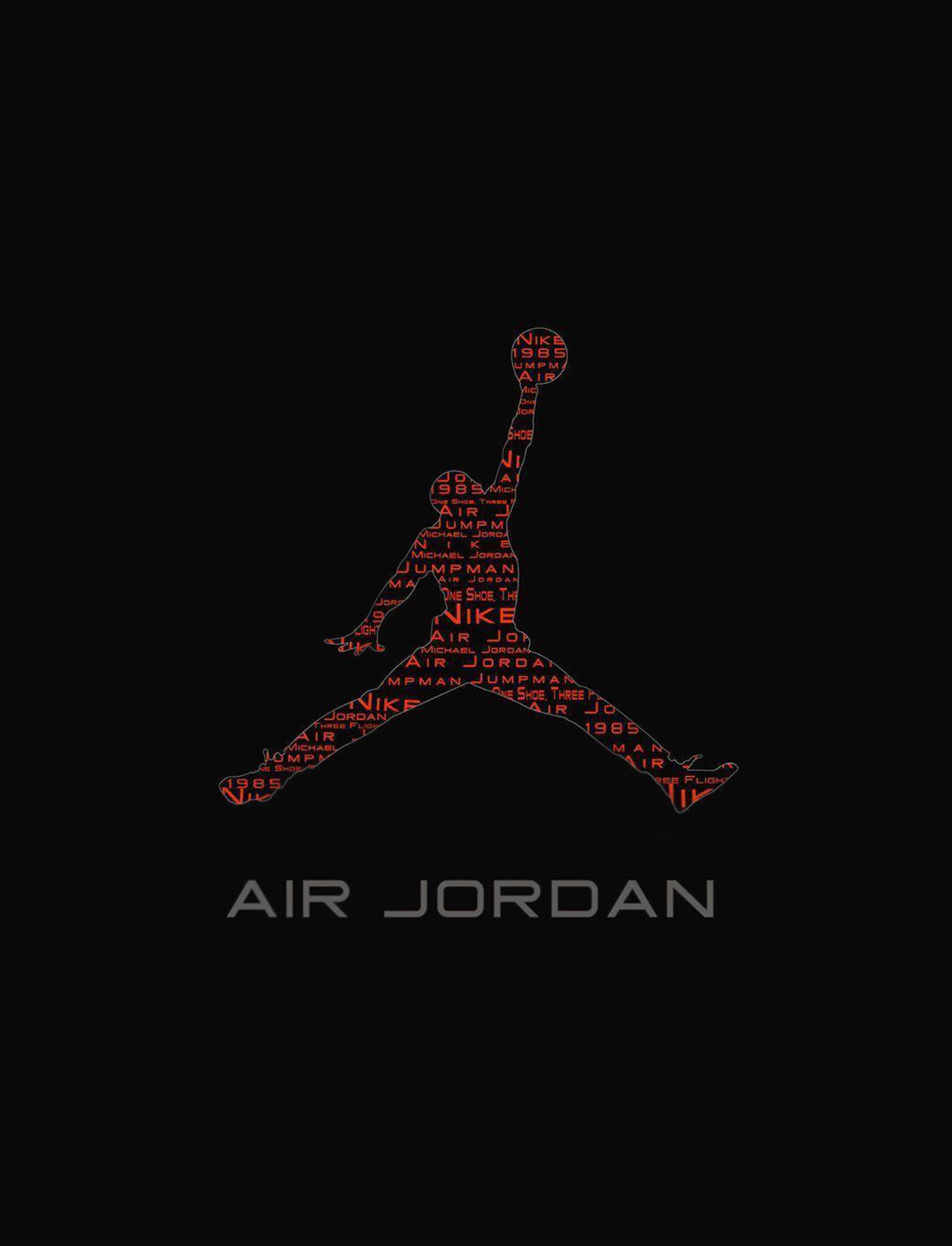 跳躍籃球運動員的紅色文字藝術剪影，下方有「AIR JORDAN」文字。 — Air Jordan 壁紙