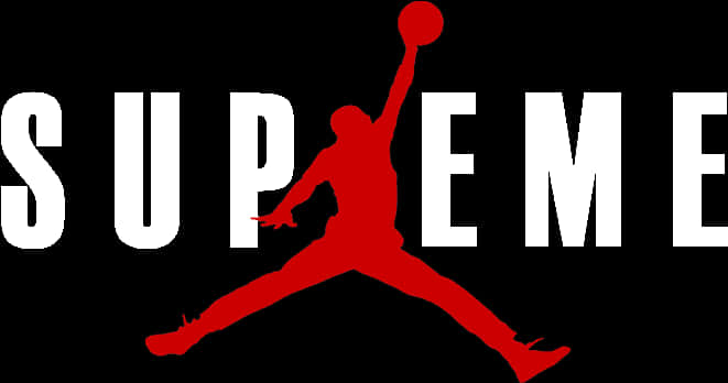 紅色籃球運動員剪影跳起持球，位於黑色上白色SUPREME文字上方。 — Jordan Logo 壁紙