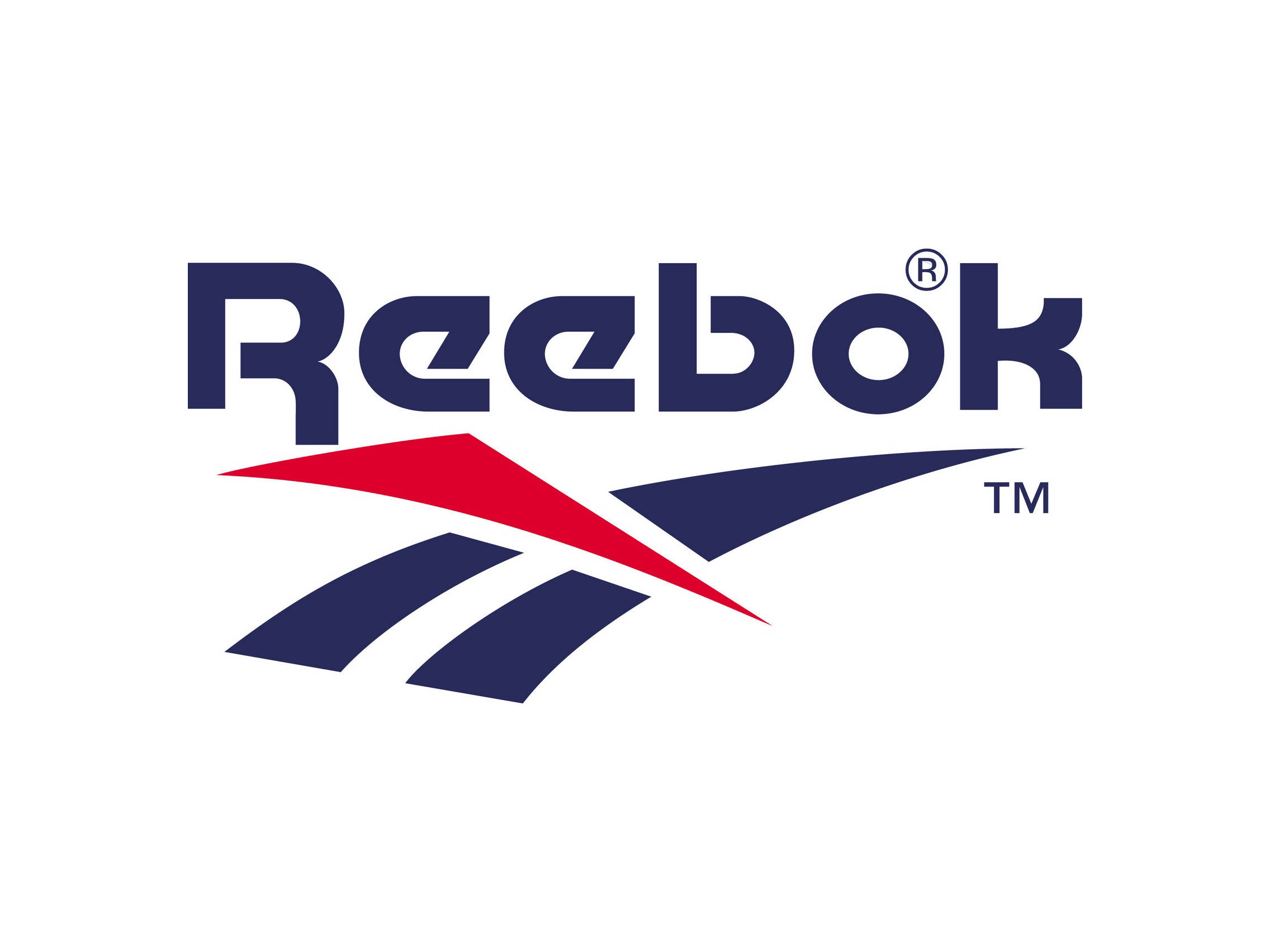 Reebok 桌布 壁紙 — Reebok 標誌以海軍藍和紅色呈現，背景為純白色。