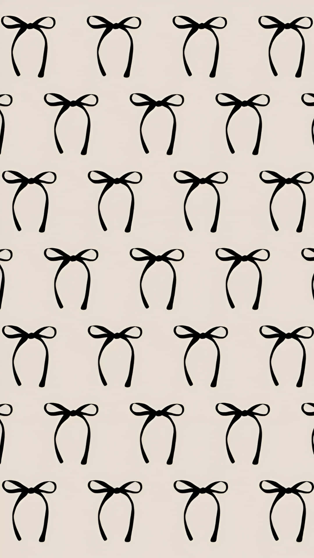  壁紙 — 在柔和米色背景上重複的黑色蝴蝶結頭帶圖案，極簡向量風格。