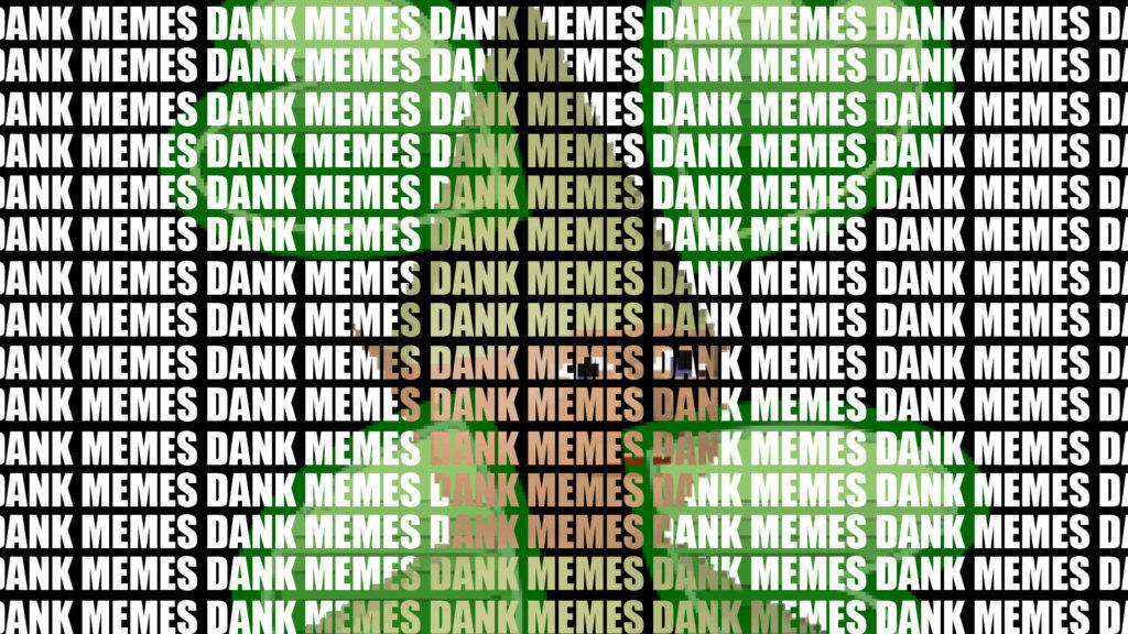 在綠色和黑色漸變背景上重複 'DANK MEMES' 文字圖案。 — Meme 壁紙