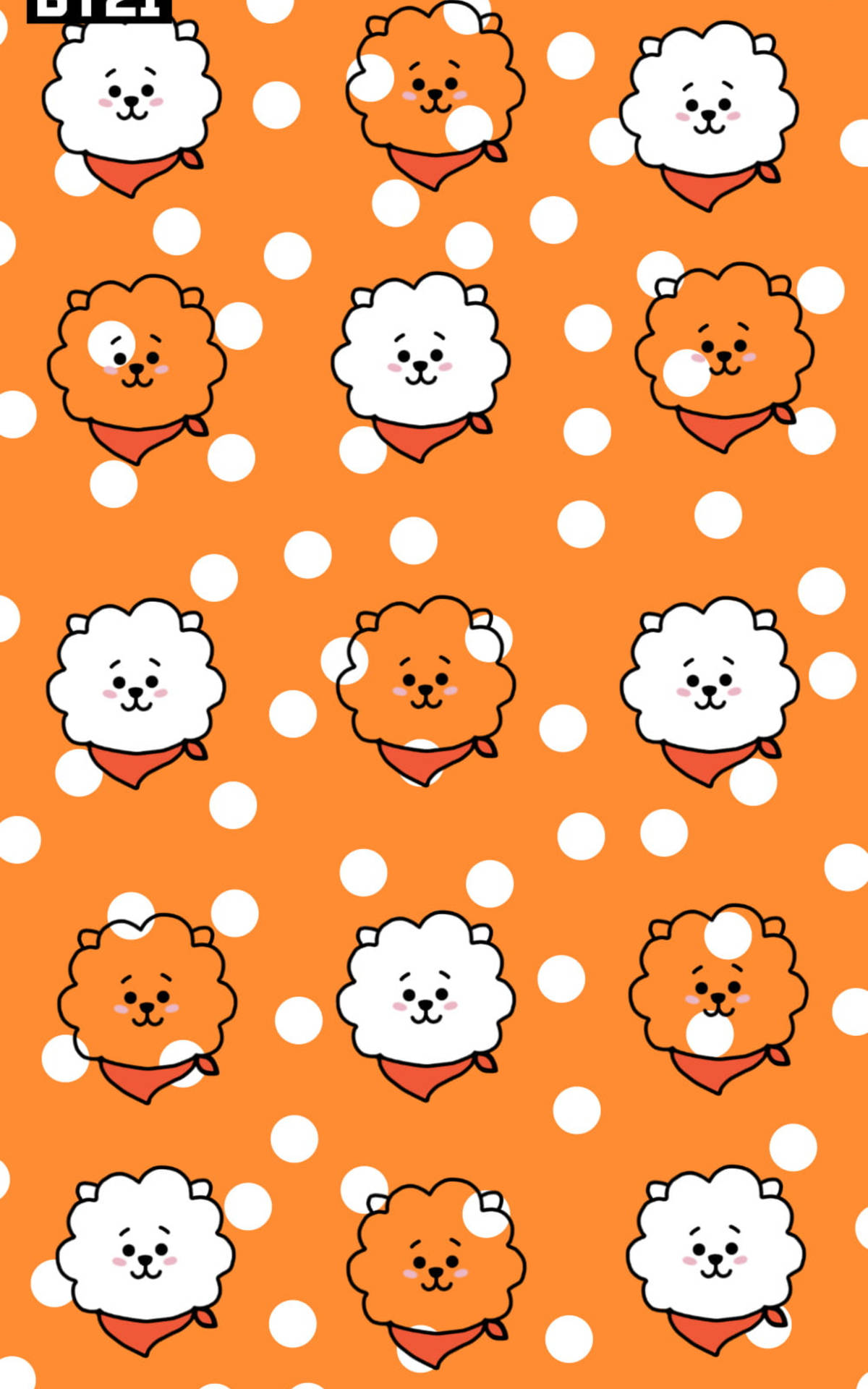 橙色和白色卡通狗戴著紅色頭巾的圓點圖案。 — Bts 壁紙
