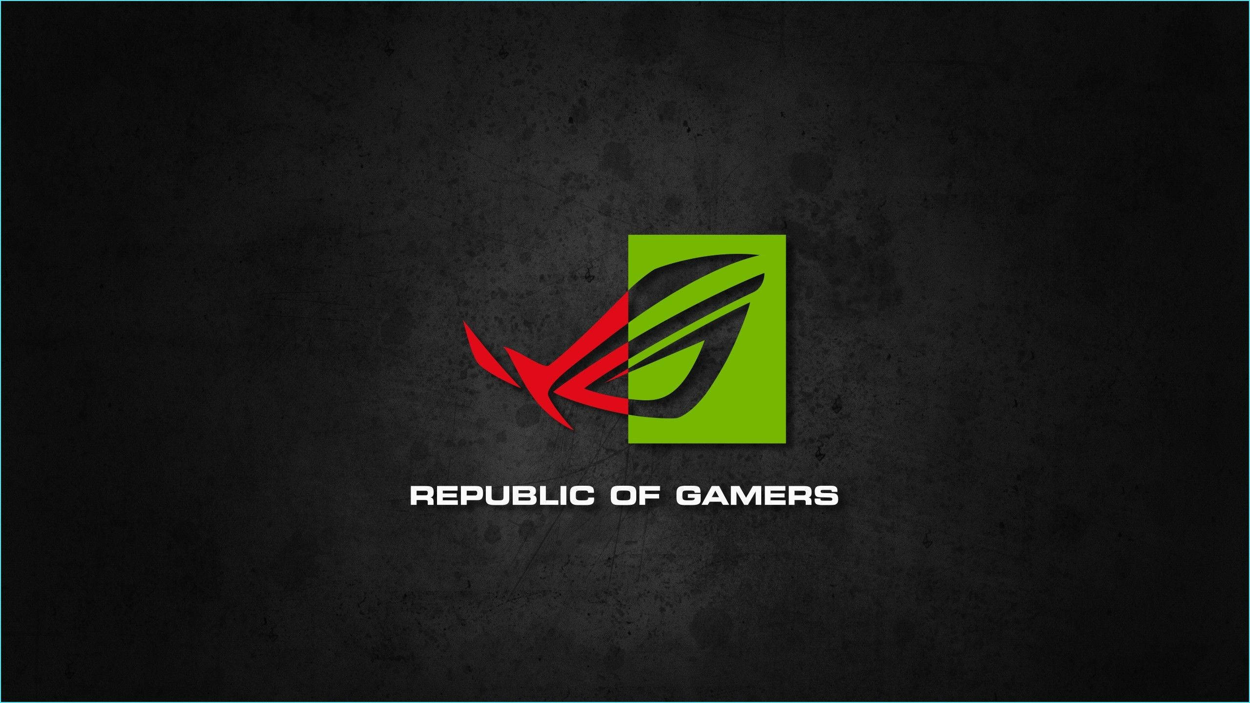 nvidia 桌布 壁紙 — Republic of Gamers 標誌，帶有紅色和綠色眼睛徽章，位於紋理深灰色背景上。