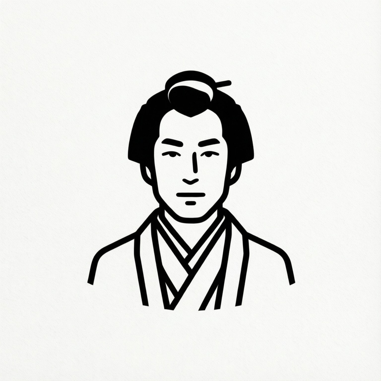佐野万次郎 桌布 壁紙 — 日本男士穿著傳統和服及頂髻髮型的極簡黑色線條藝術肖像。
