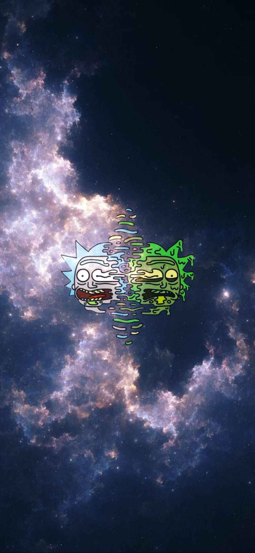 夜空 桌布 壁紙 — Rick and Morty 分裂成旋轉的兩半，背景是充滿活力的宇宙星雲。