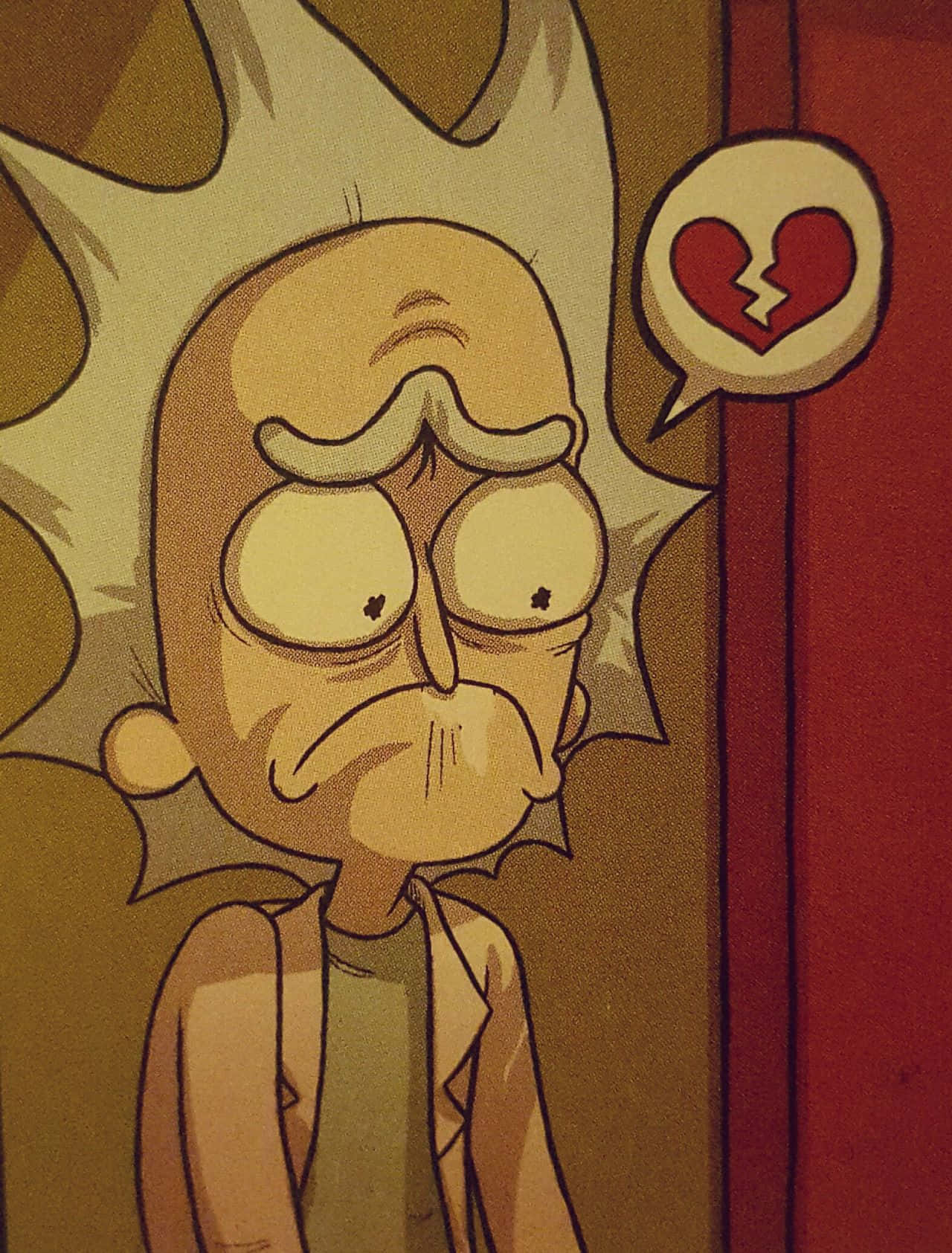Total Rickall 桌布 壁紙 — 《Rick and Morty》的Rick Sanchez在他旁邊有個心碎對話氣泡，看起來很傷心。