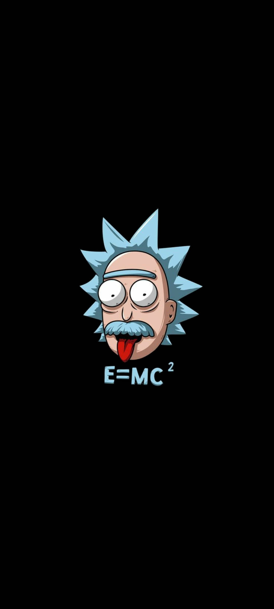 瑞克和莫蒂 桌布 壁紙 — Rick and Morty 的 Rick Sanchez 在黑色背景上伸出舌頭，下方有 E=MC²。