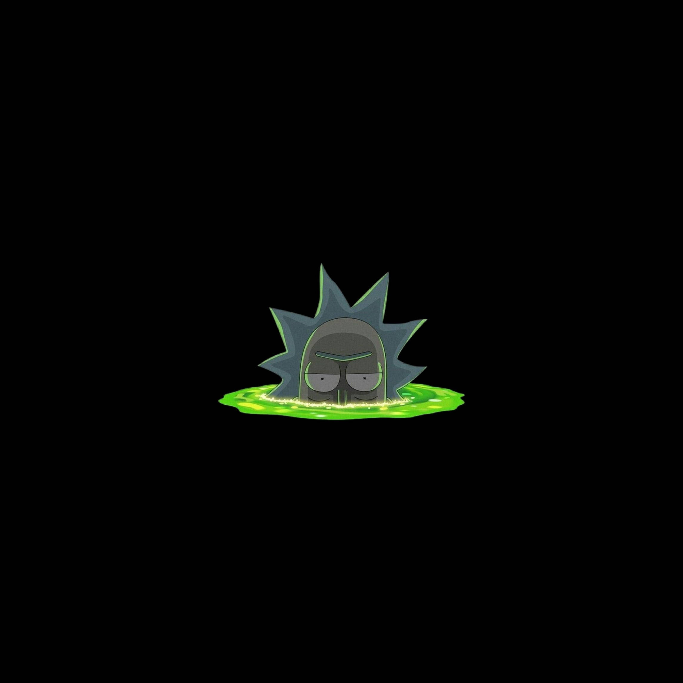 瑞克和莫蒂 桌布 壁紙 — Rick Sanchez 從發光的綠色黏液中以不悅的表情出現在漆黑的背景前。