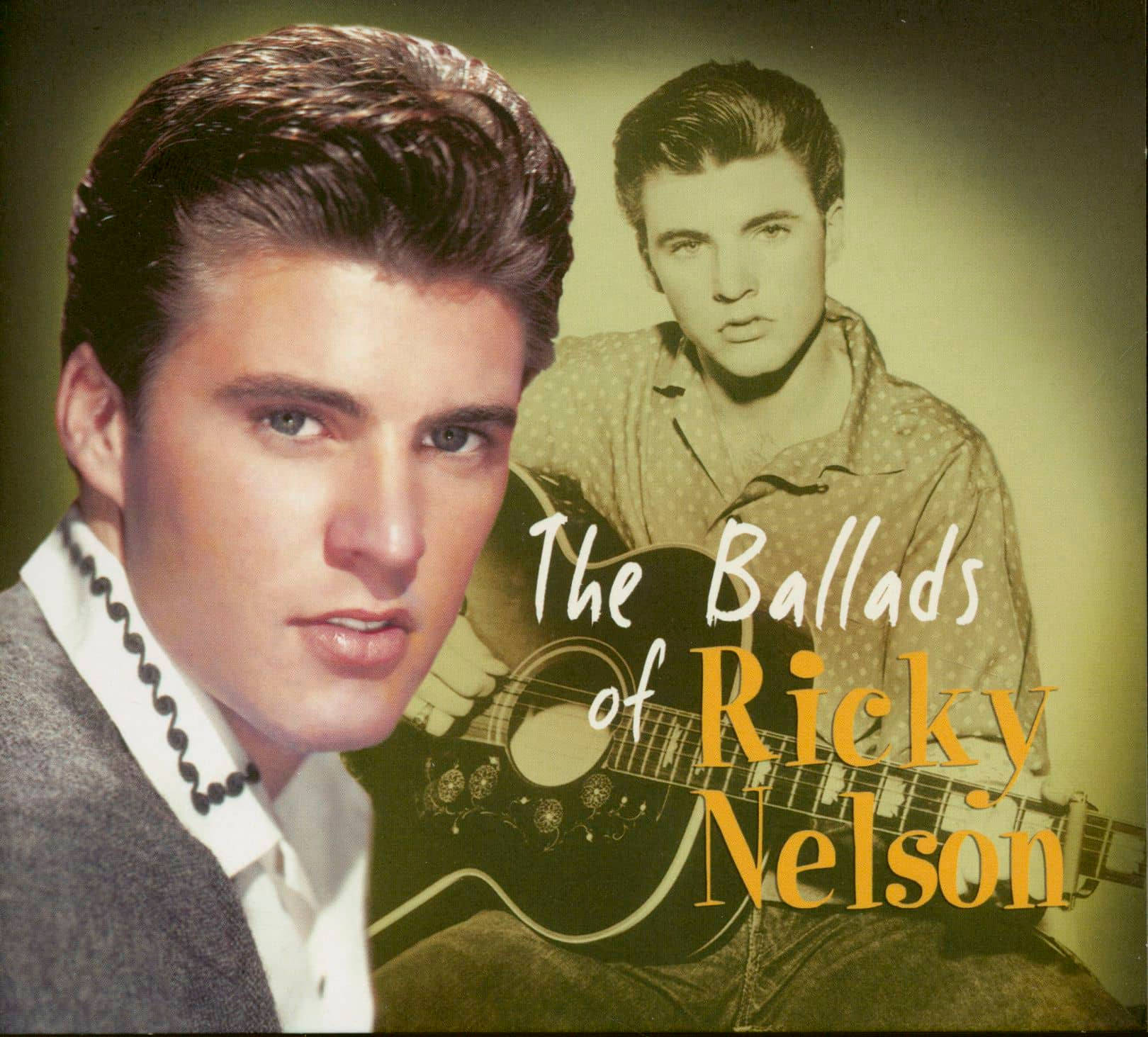 Singer 桌布 壁紙 — Ricky Nelson 的復古肖像，頭髮向後梳，吉他，背景為暖色調工作室。