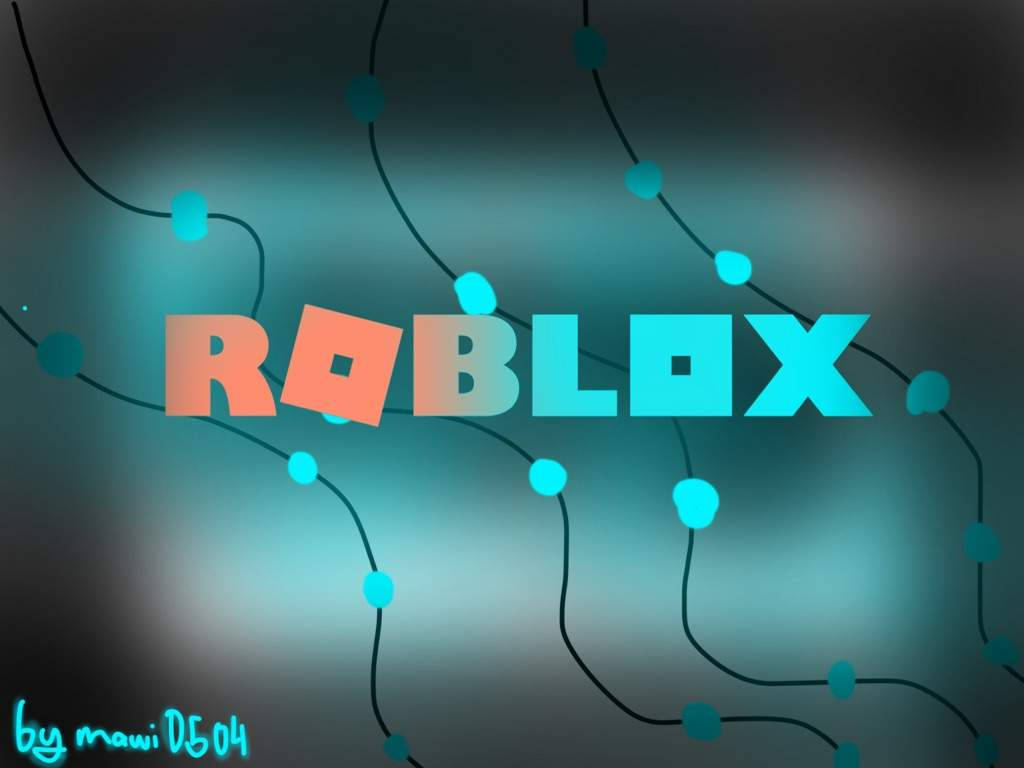 Roblox 標誌帶有發光的青綠色和橙色文字，周圍環繞著電路線條。 — Roblox 壁紙
