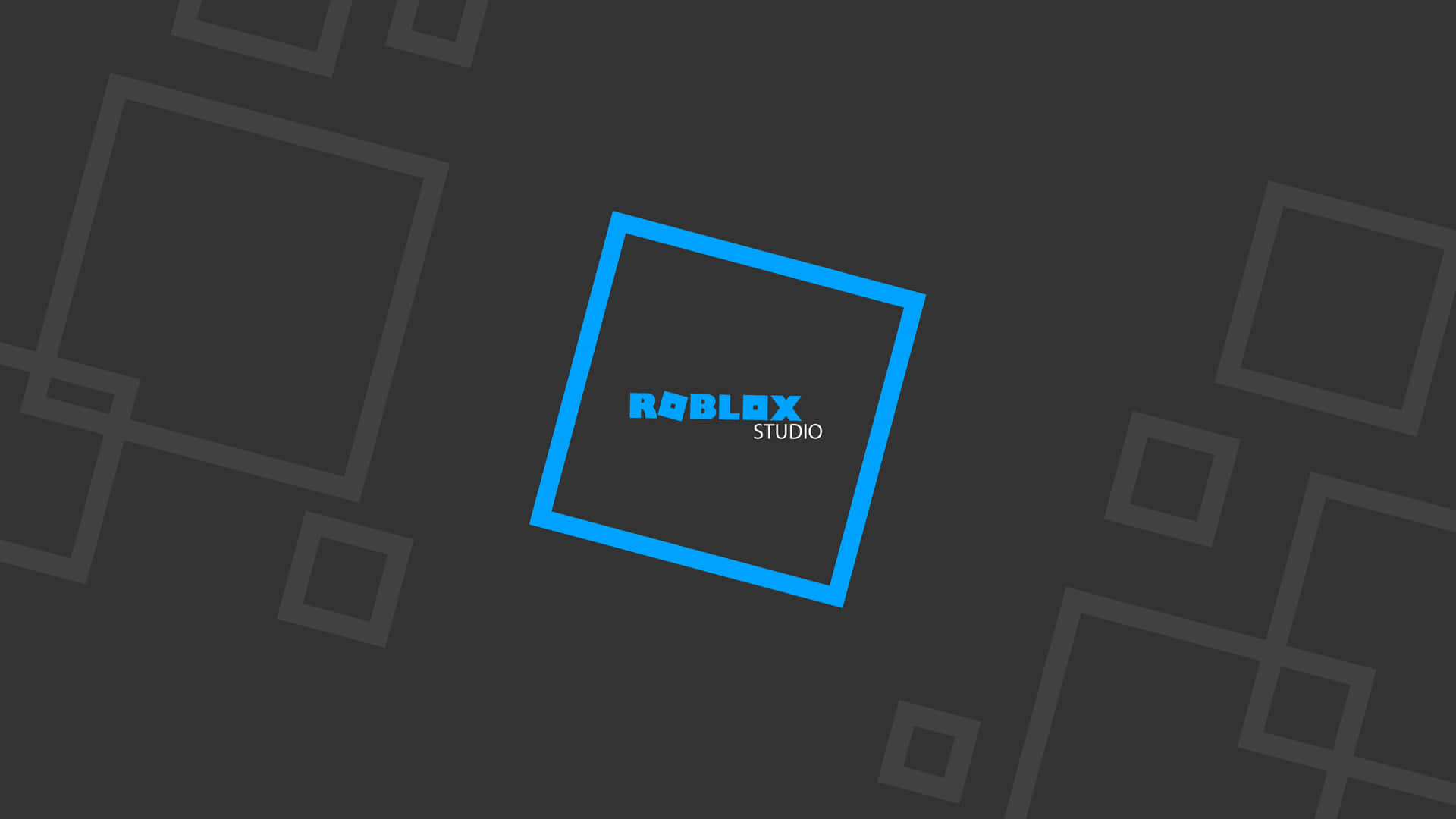 Roblox Studio 標誌在藍色正方形內，位於深灰色幾何背景上 — Roblox 壁紙
