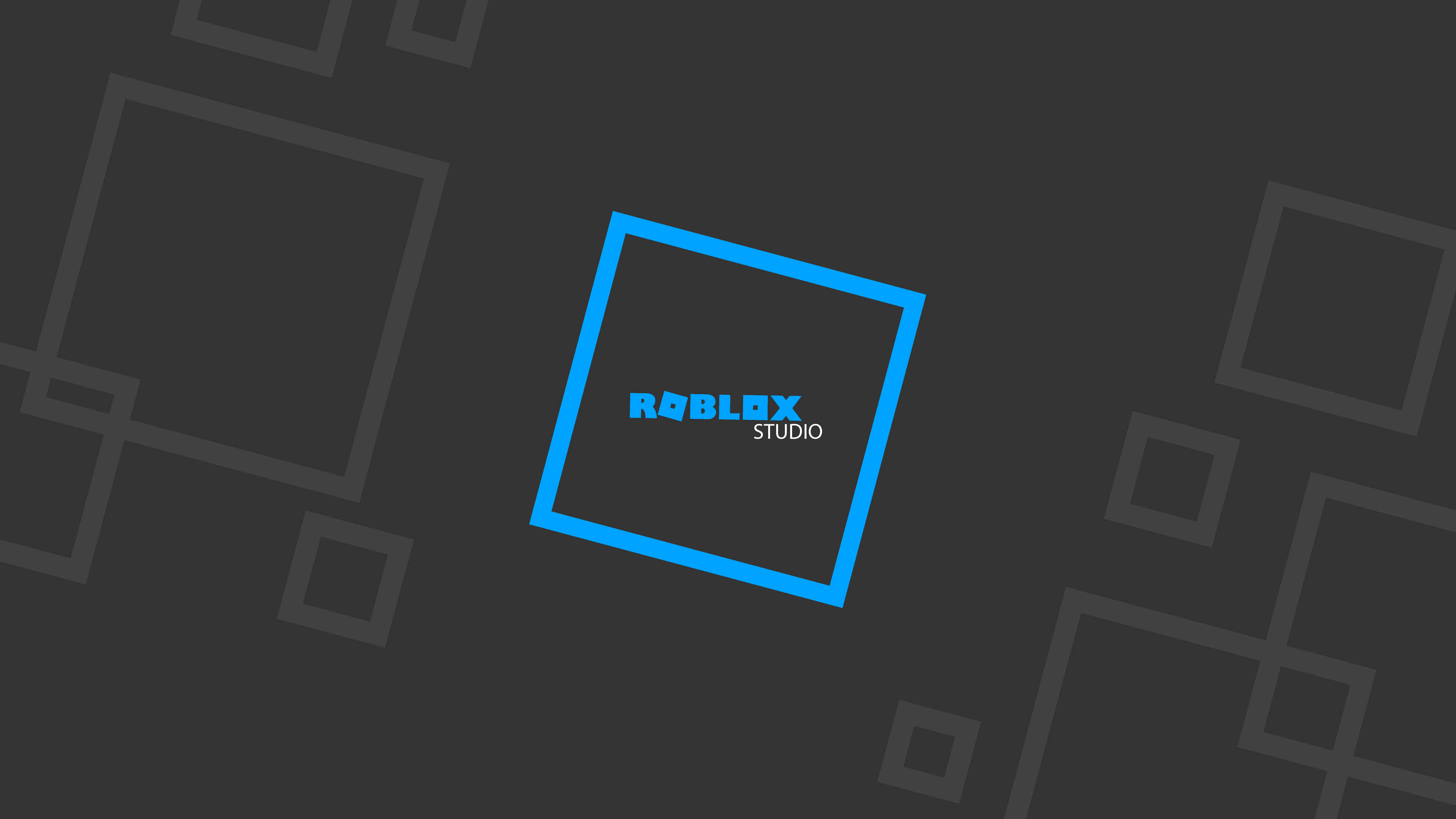 Roblox Logo 桌布 壁紙 — Roblox Studio 標誌位於亮藍色正方形內，居中於帶有微弱幾何圖案的深灰色背景上。