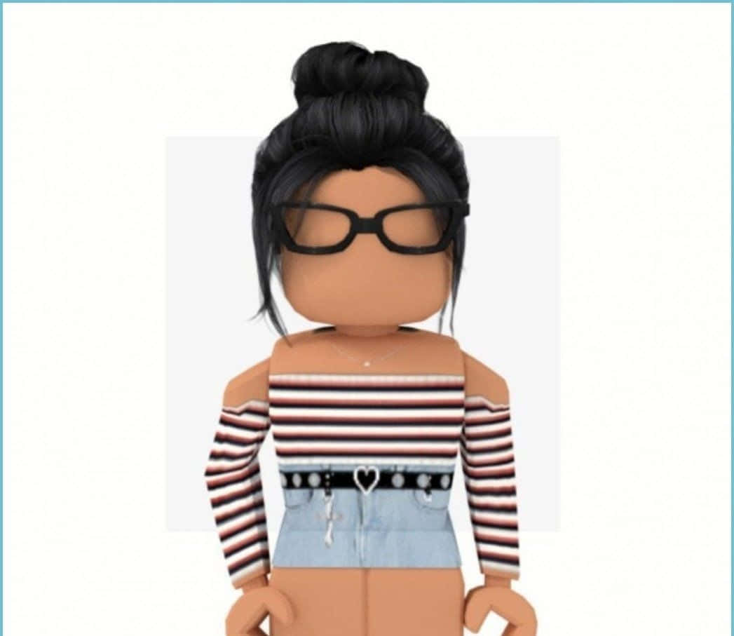 Roblox頭像戴著眼鏡，穿著條紋上衣和牛仔短褲。 — Roblox 壁紙