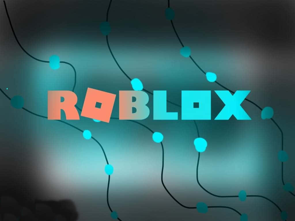 pastel 桌布 壁紙 — Roblox 標誌在深色漸變背景上散發著青綠色和橙色的光芒，周圍環繞著連接的點和線。