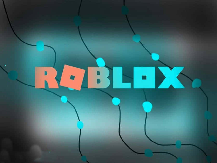 Roblox Logo 桌布 壁紙 — Roblox 標誌在深色背景上散發著青綠色和橙色的光芒，背景有連接的點和線。