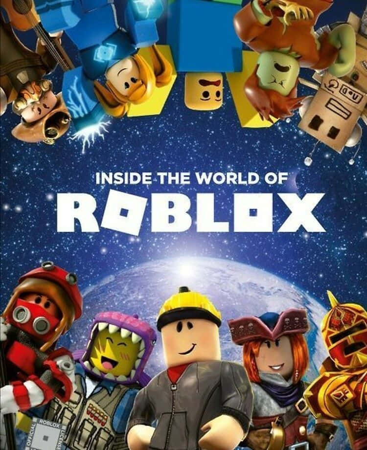 Roblox 桌布 壁紙 — Roblox 角色穿著色彩繽紛的方塊服裝，在星空太空背景下漂浮，地球在下方。