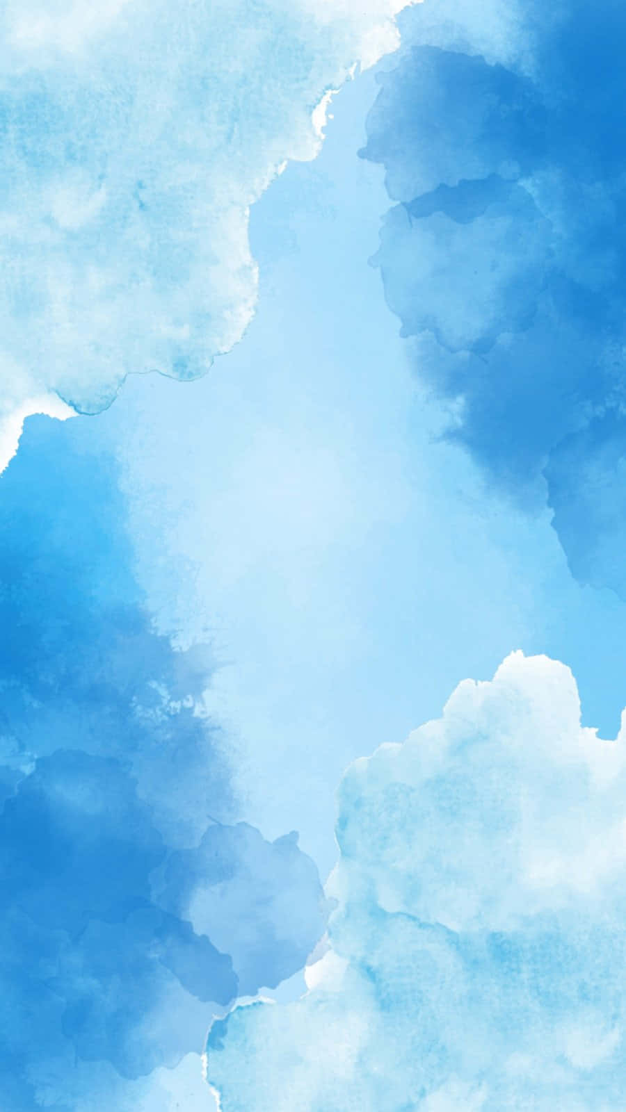  壁紙 — 柔和的藍色水彩雲朵在蒼白的天空中飄浮，構成夢幻般的抽象構圖。