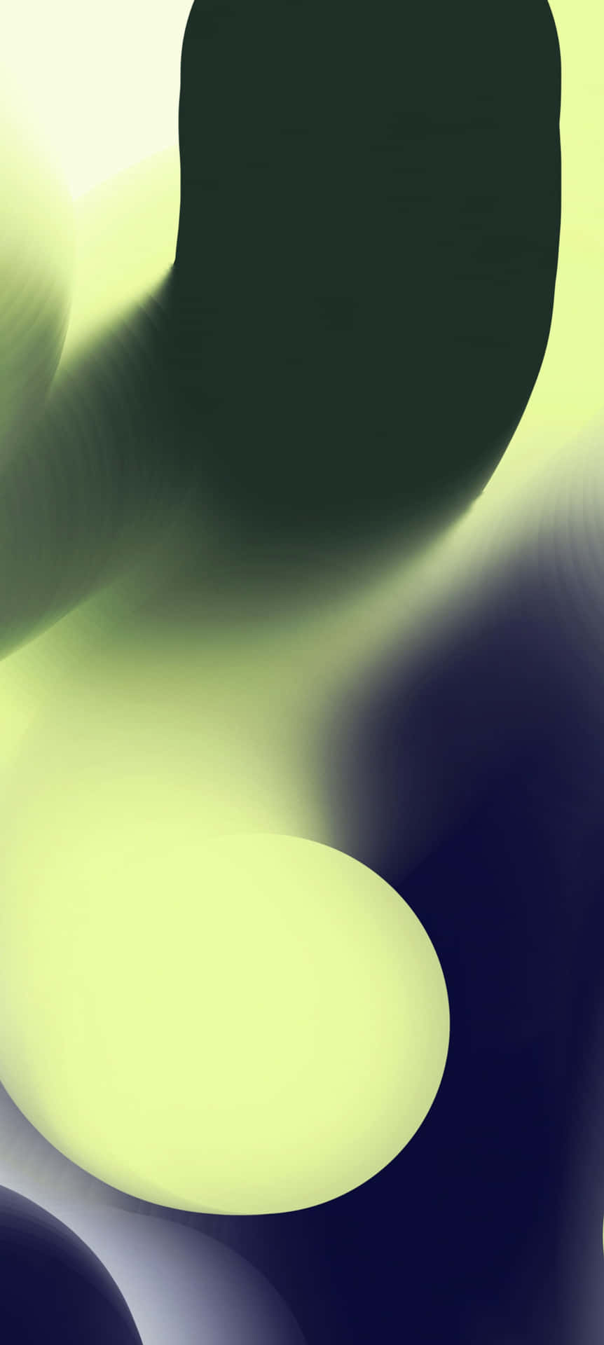  壁紙 — 柔和發光的抽象形狀，以萊姆綠和深海軍藍融合成夢幻的漸變背景。