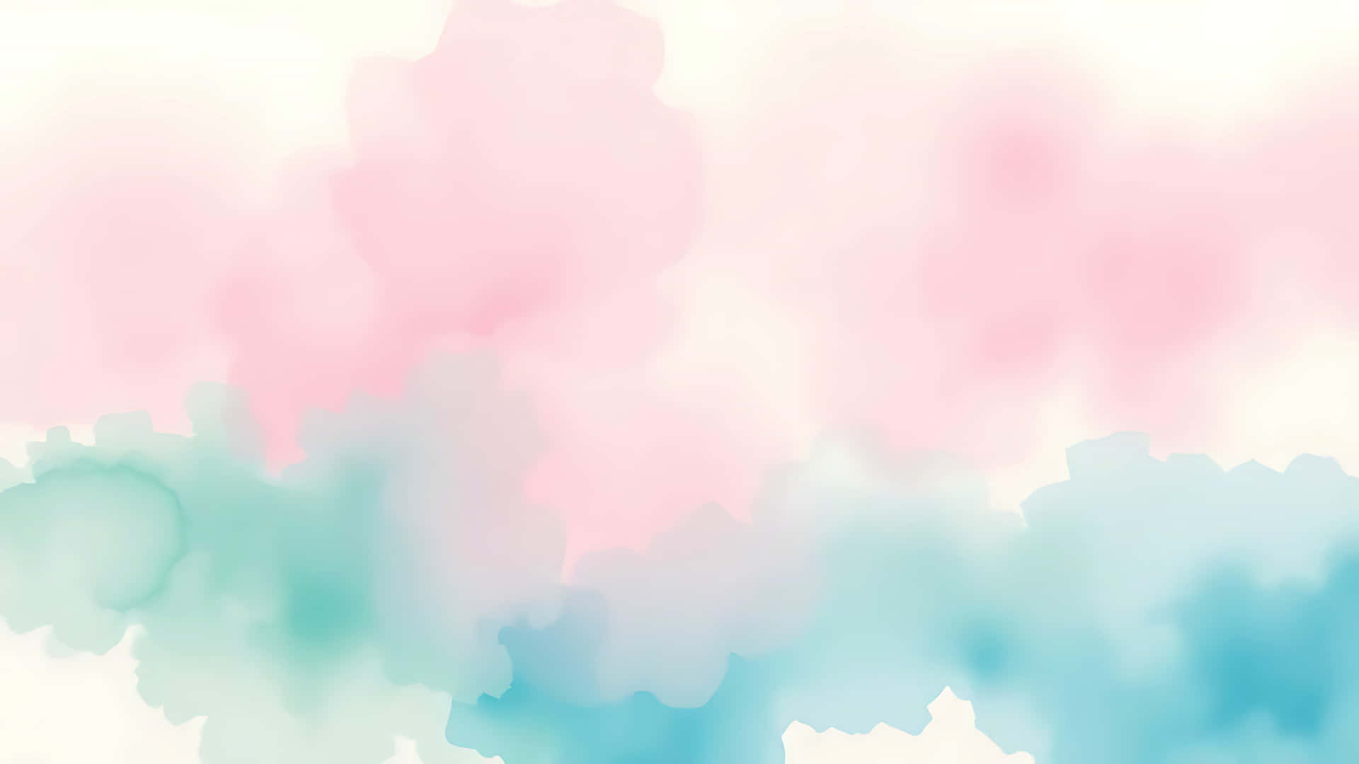 奶油白背景上的柔和粉紅與青綠色水彩雲朵 — Pastel 壁紙