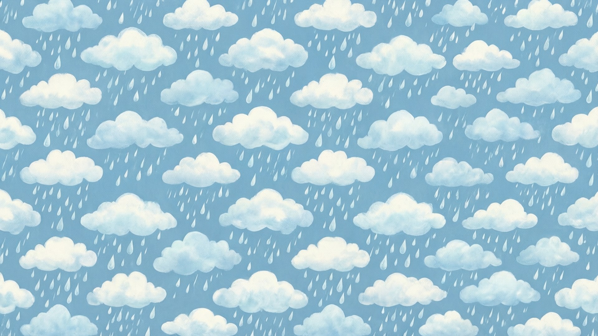 Cloud and Rain Pattern 壁紙 — 柔軟的白雲輕輕地降雨滴在平靜的天藍色背景上，形成重複圖案。