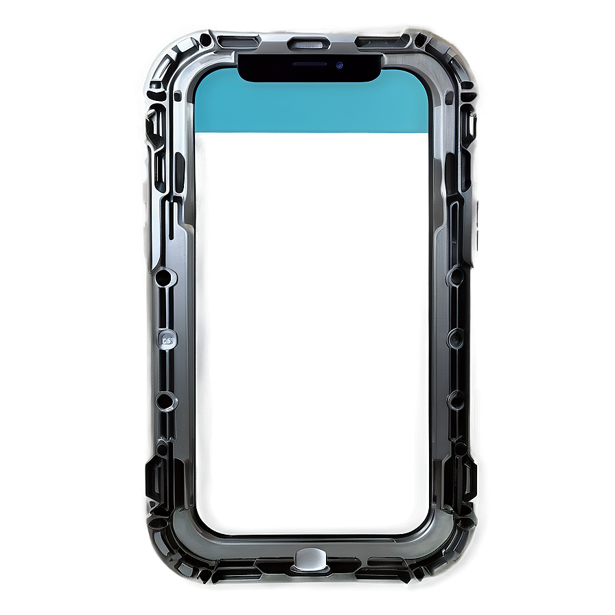 堅固的金屬手機，帶有發光藍色螢幕，置於保護殼中。 — iPhone 11 壁紙