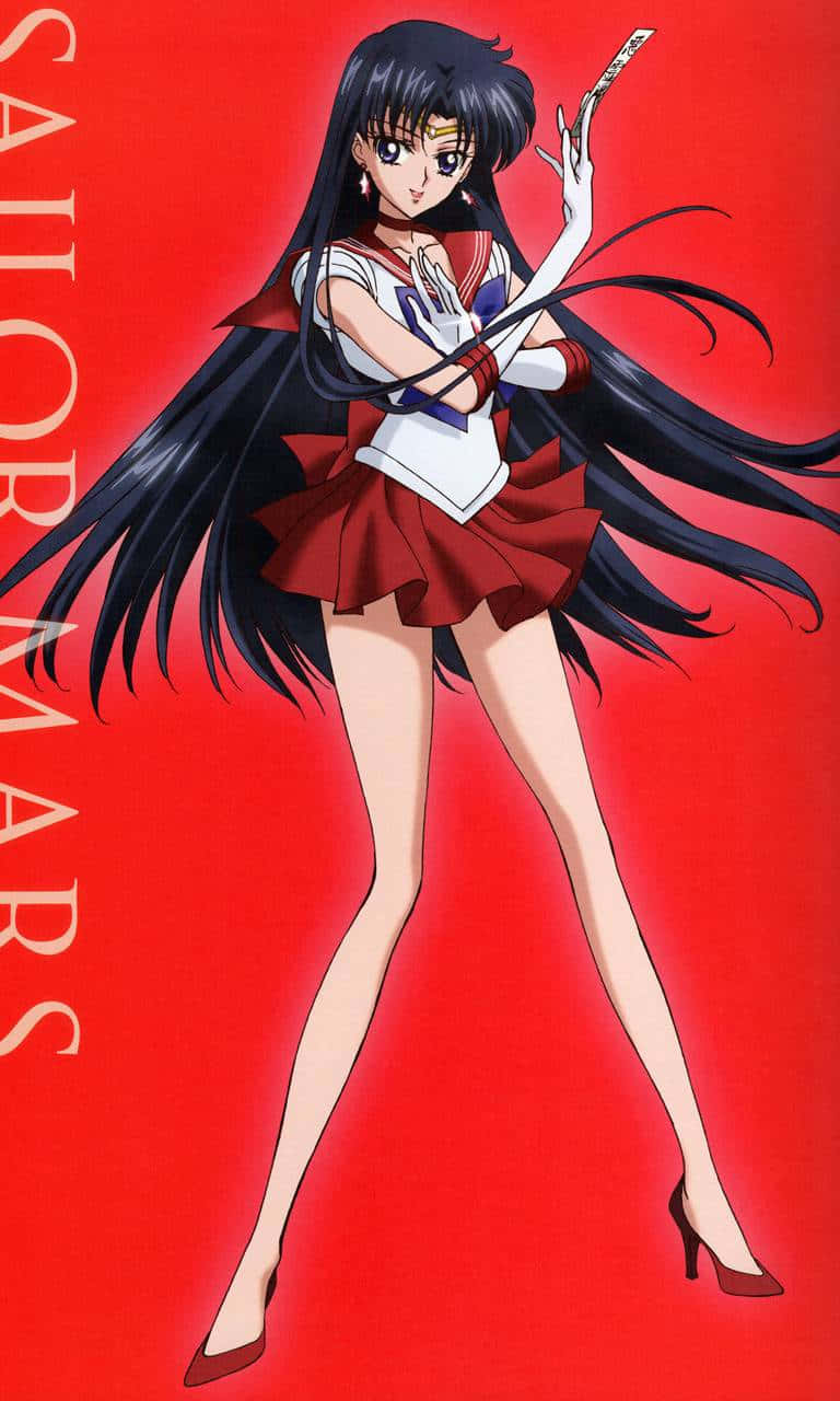 sailor mars 桌布 壁紙 — Sailor Mars 以她標誌性的紅白水手服，在鮮豔的純紅色背景前擺好姿勢。