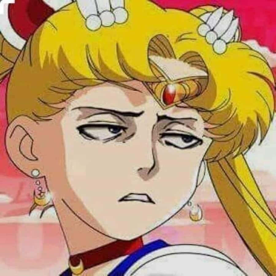 搞笑動漫 桌布 壁紙 — Sailor Moon 的特寫，表情嚴肅，金色頭髮上飾有白色髮夾和紅色寶石。