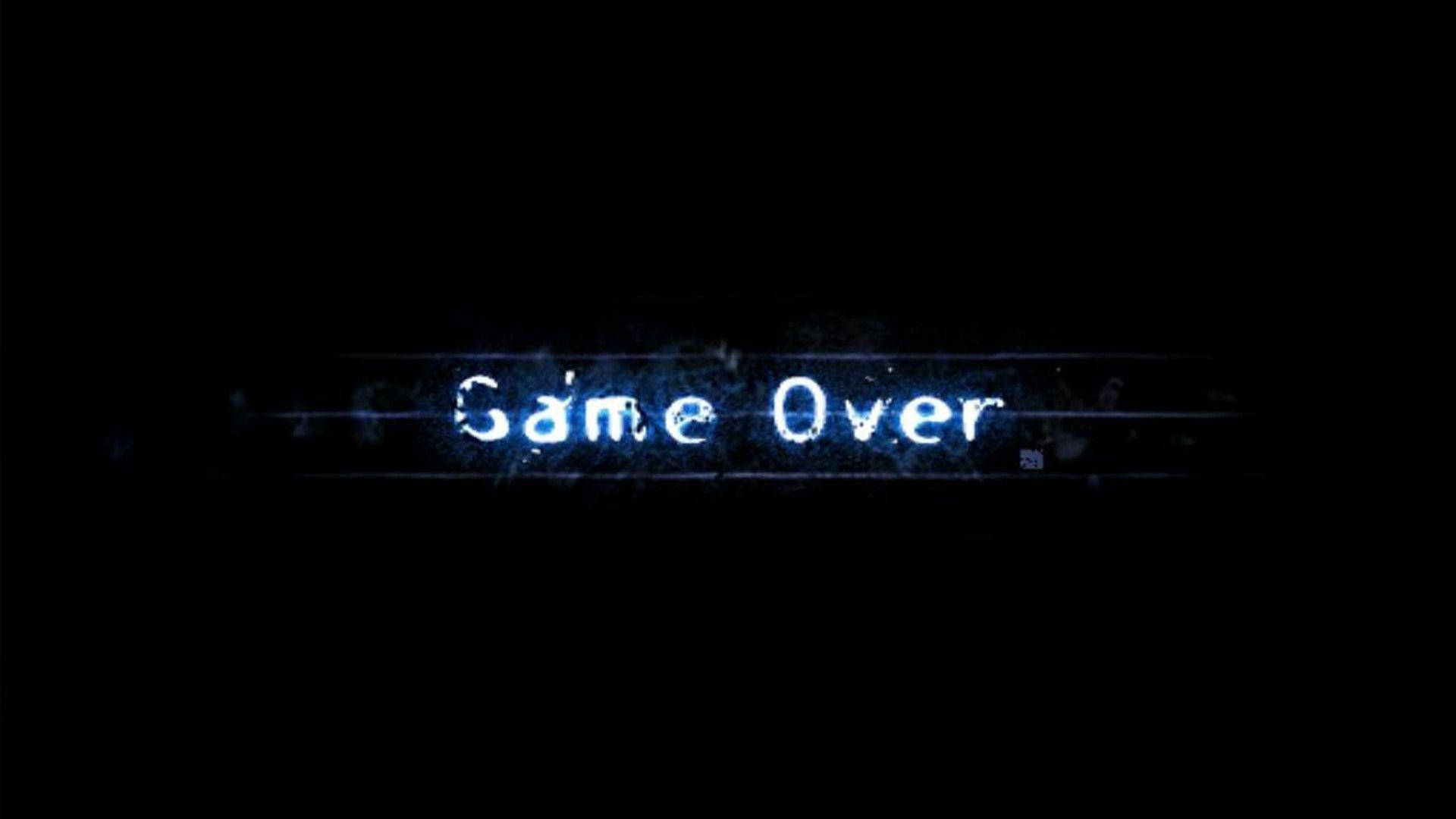 Solid 桌布 壁紙 — 「Same Over」字樣在漆黑背景上發出電光藍色光芒，並帶有數位故障效果。