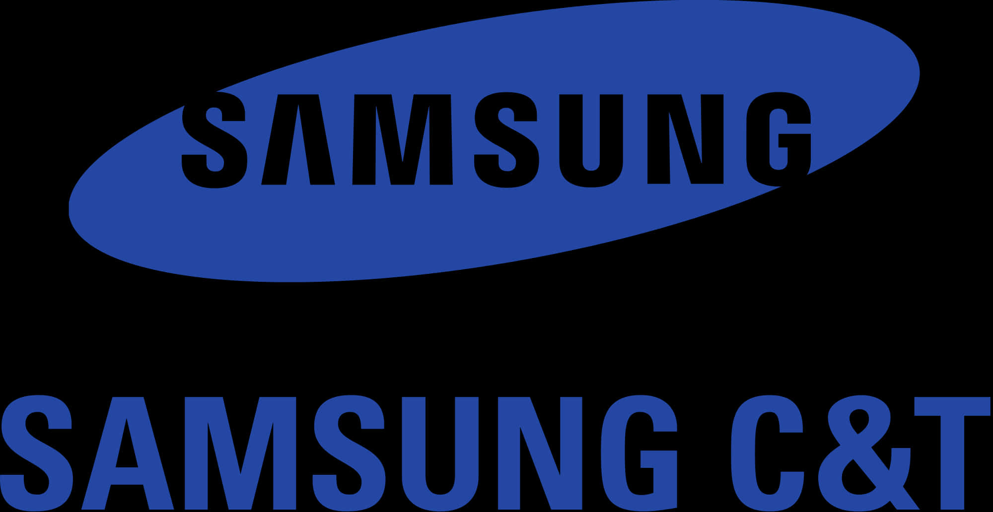 三星 桌布 壁紙 — Samsung C&T 標誌，以粗體藍色和黑色文字顯示在純黑色背景上。