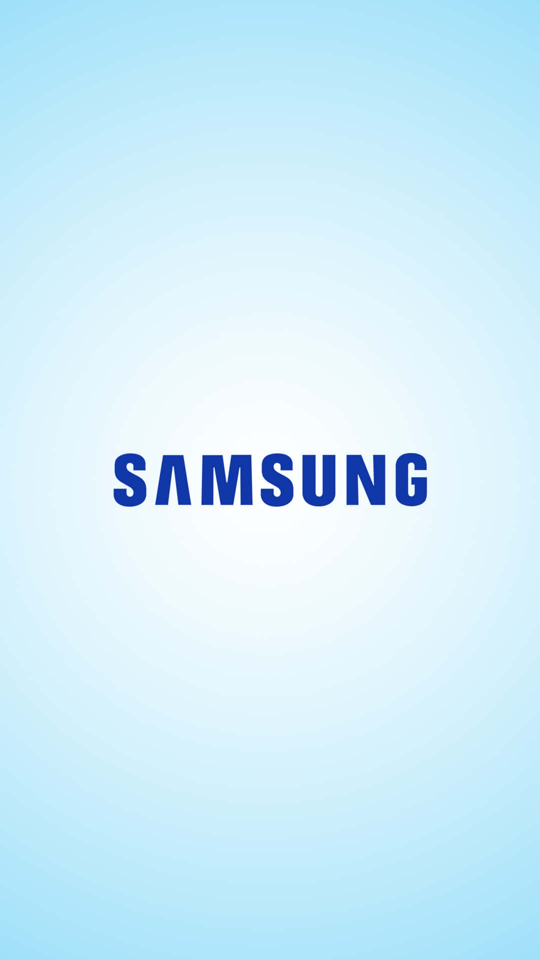 三星 桌布 壁紙 — Samsung 標誌以粗體藍色字母居中顯示在柔和的漸變淺藍色背景上。
