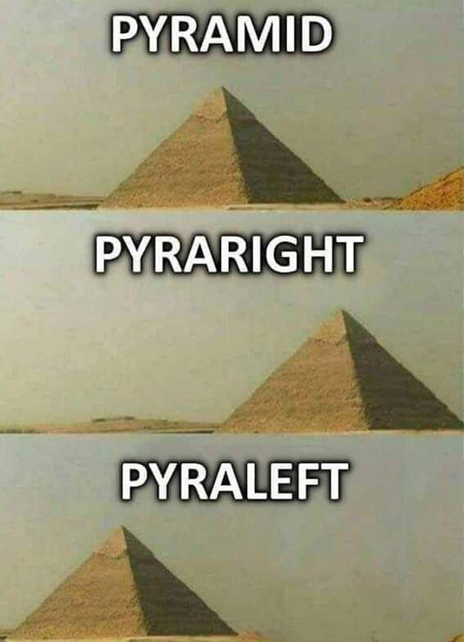 顯示帶有文字PYRAMID PYRARIGHT PYRALEFT的金字塔的迷因 — Meme 壁紙