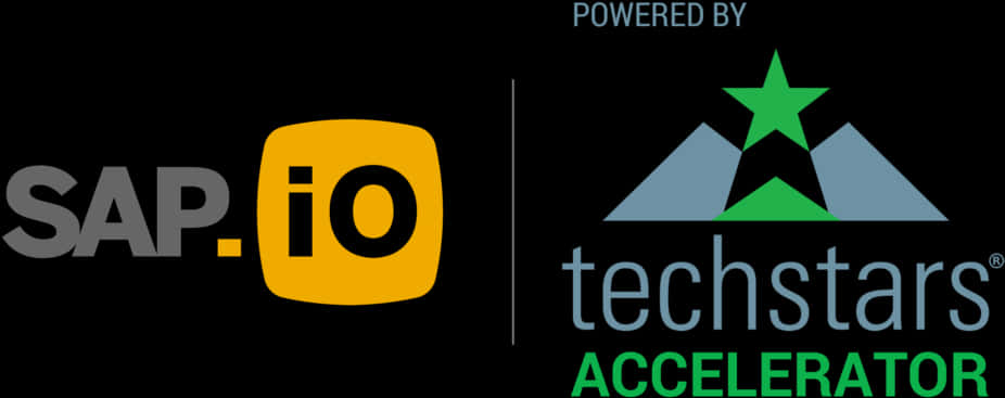 Company Logo 桌布 壁紙 — SAP iO 和 Techstars Accelerator 標誌並排顯示在黑色背景上，色彩鮮明，字體清晰。