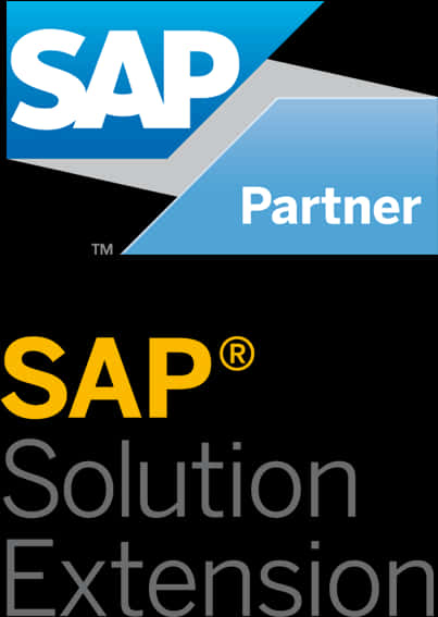 標誌 桌布 壁紙 — SAP Partner 標誌，黑色背景上帶有藍色和黃色文字，呈現 'SAP Partner' 和 'SAP Solution Extension' 字體。