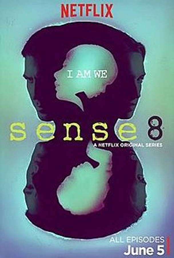 超感8人組 桌布 壁紙 — Sense8 的風格化海報，以青綠色背景襯托發光輪廓的剪影面孔。