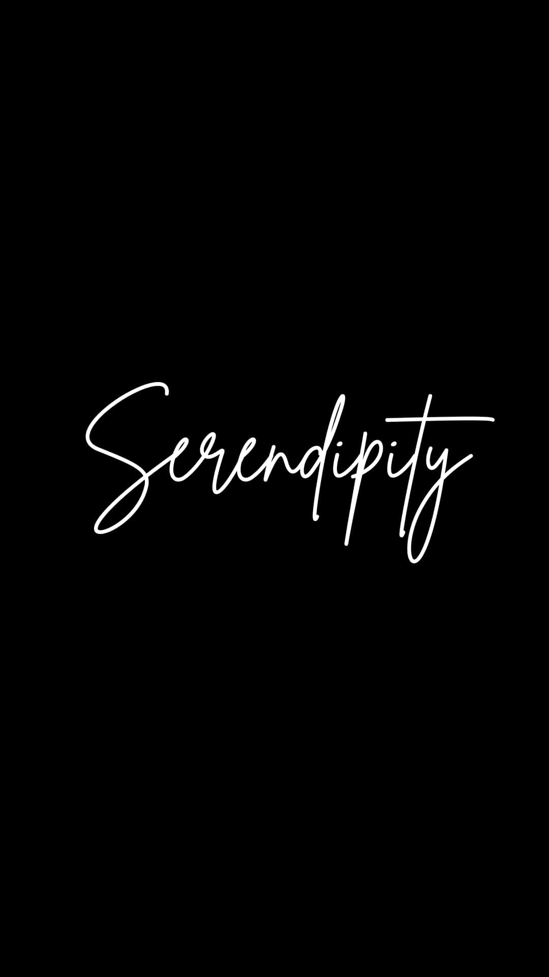 字體排印 桌布 壁紙 — 「serendipity」一詞以白色草書優雅地書寫在純黑色背景上。