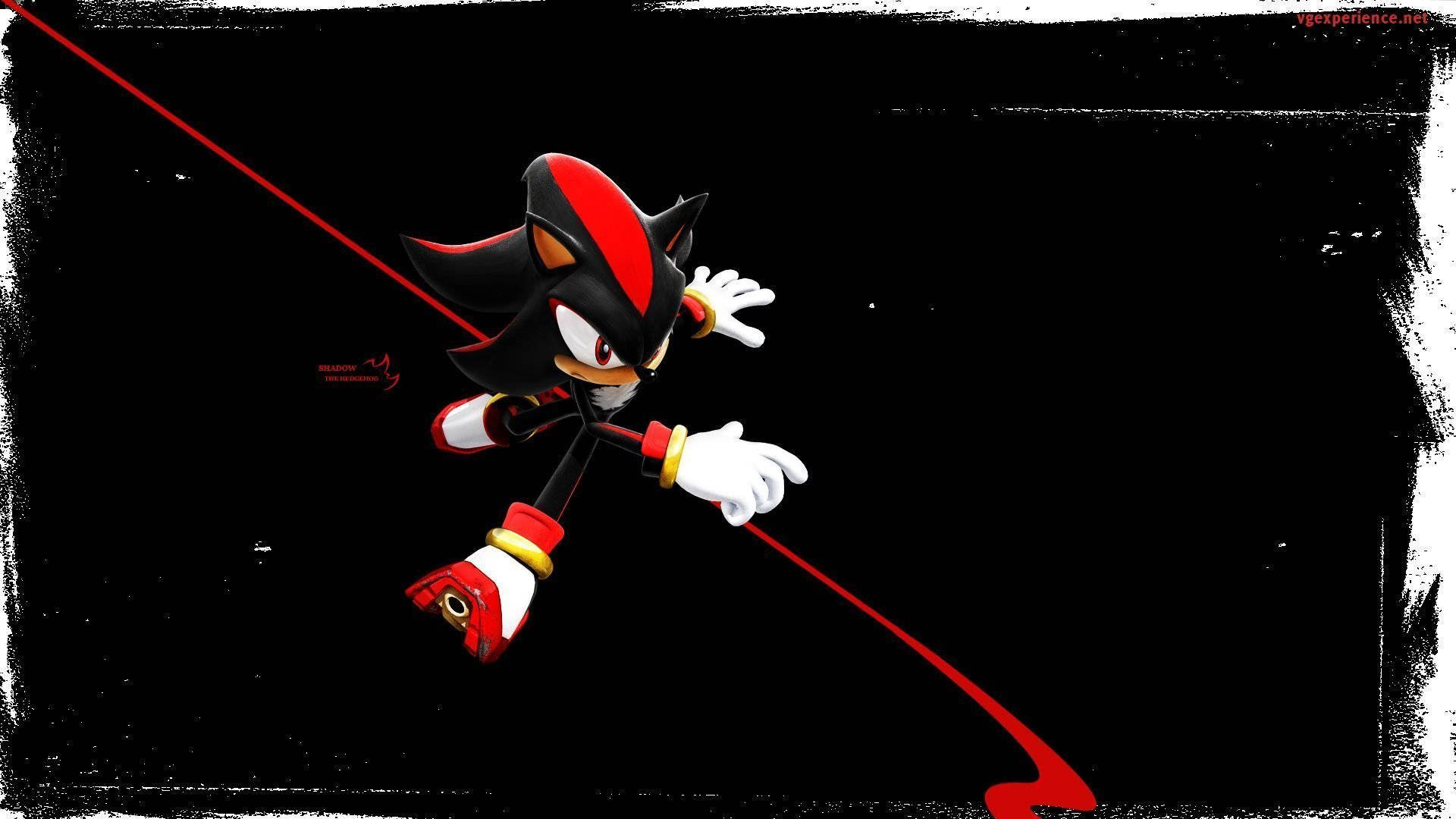 Shadow The Hedgehog 桌布 壁紙 — Shadow the Hedgehog 在純黑背景上動態衝刺，帶有紅色運動軌跡。