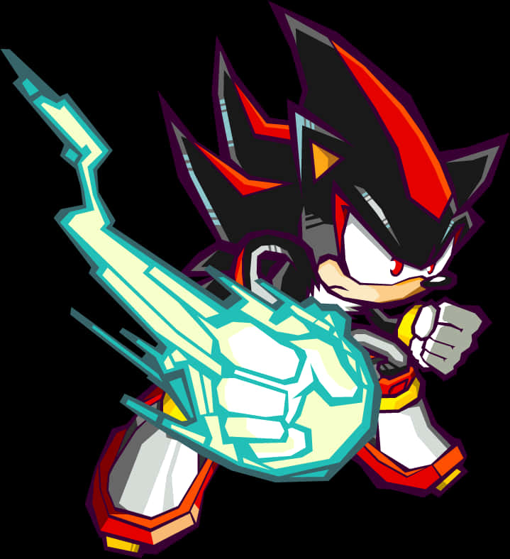 索尼克 桌布 壁紙 — Shadow the Hedgehog 向前衝刺，發光的青色能量拳頭在黑色背景前。