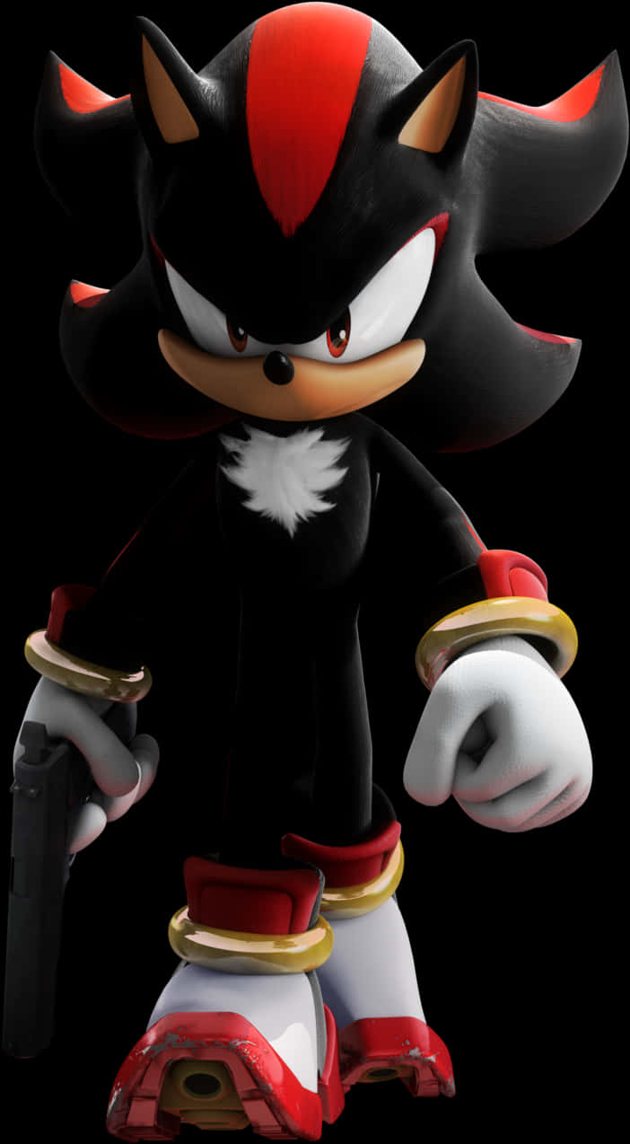 Shadow The Hedgehog 桌布 壁紙 — Shadow the Hedgehog 以戲劇性的姿勢站在黑色背景前，他的紅黑毛髮散發出強烈的光芒。