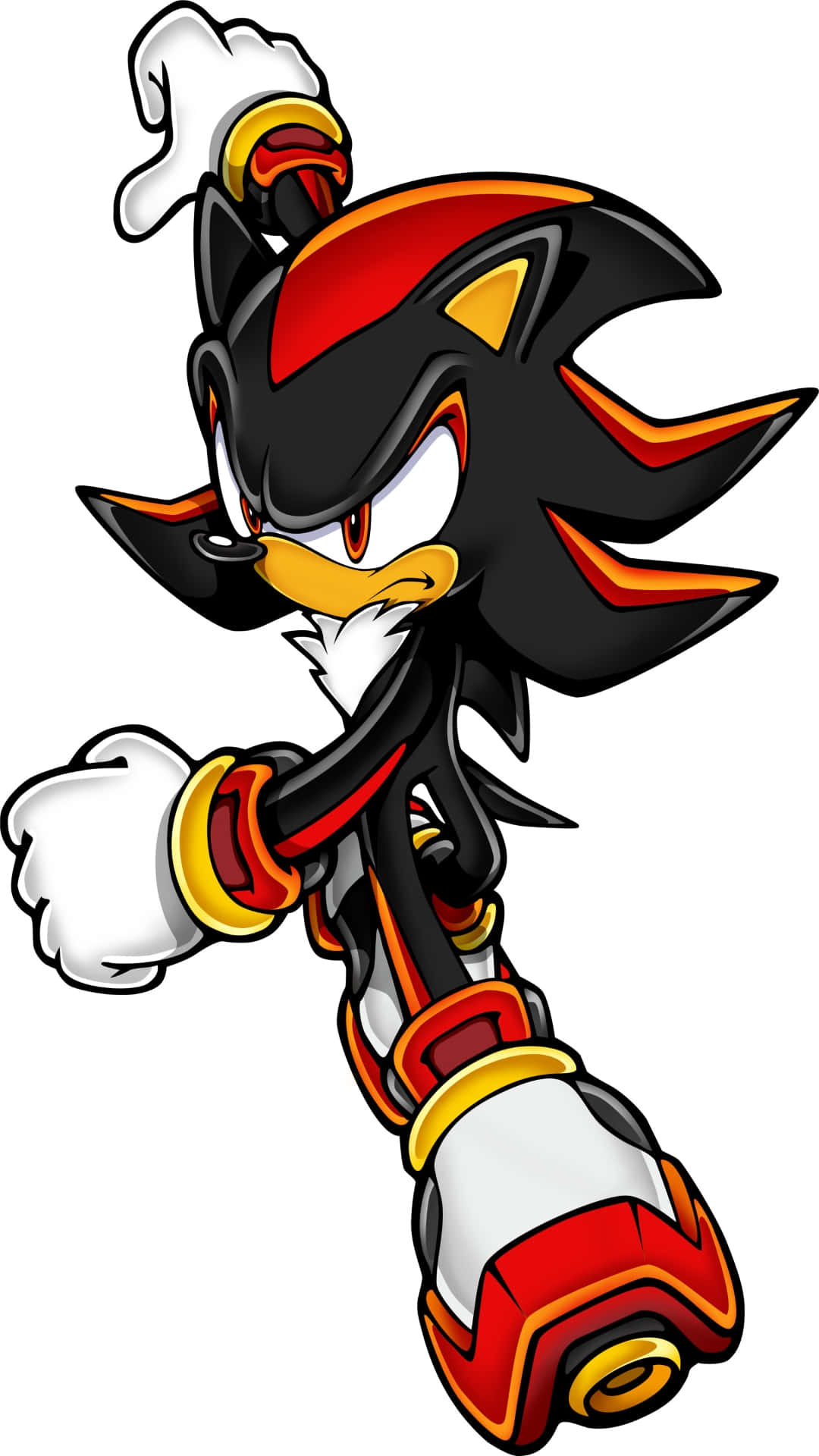 Sonic Adventure HD 桌布 壁紙 — Shadow the Hedgehog 以動感姿勢呈現，帶有紅色和金色點綴，背景為白色。
