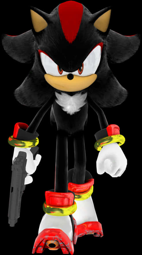 索尼克 桌布 壁紙 — Shadow the Hedgehog 以英雄姿態持槍站立在黑色背景前。