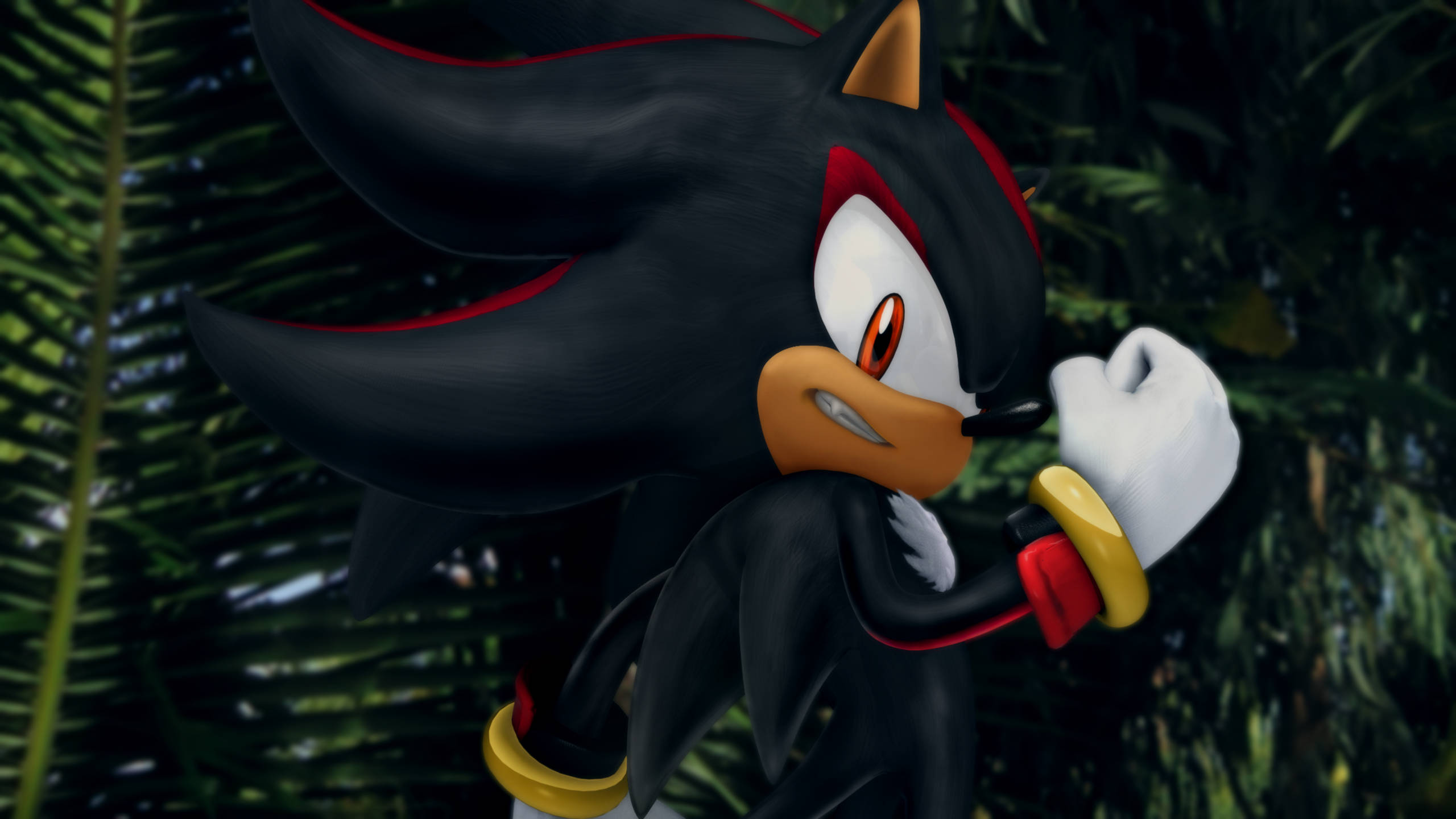 Shadow The Hedgehog 桌布 壁紙 — Shadow the Hedgehog 站在叢林中，表情堅定，拳頭緊握。