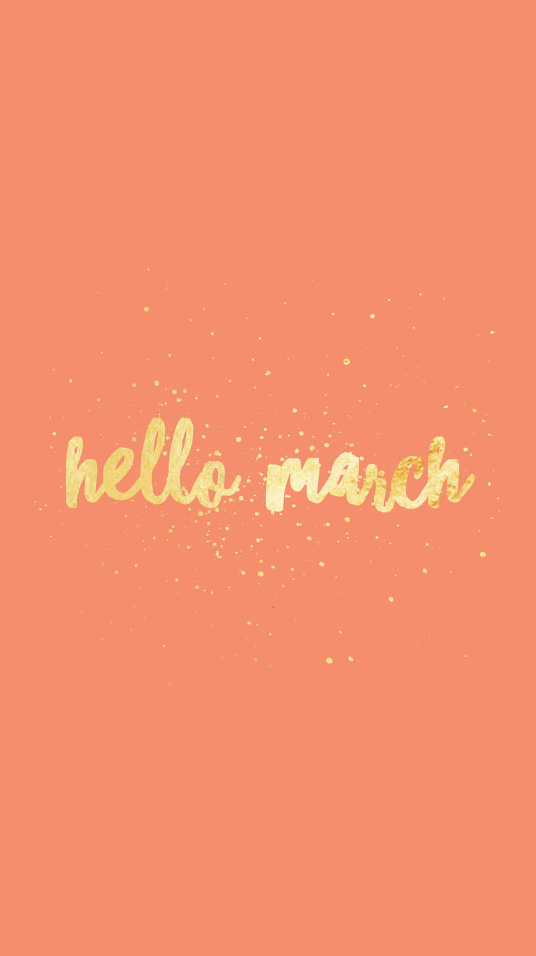 金色閃粉 hello march 文字在珊瑚色背景上，帶有閃光。 — Pastel 壁紙