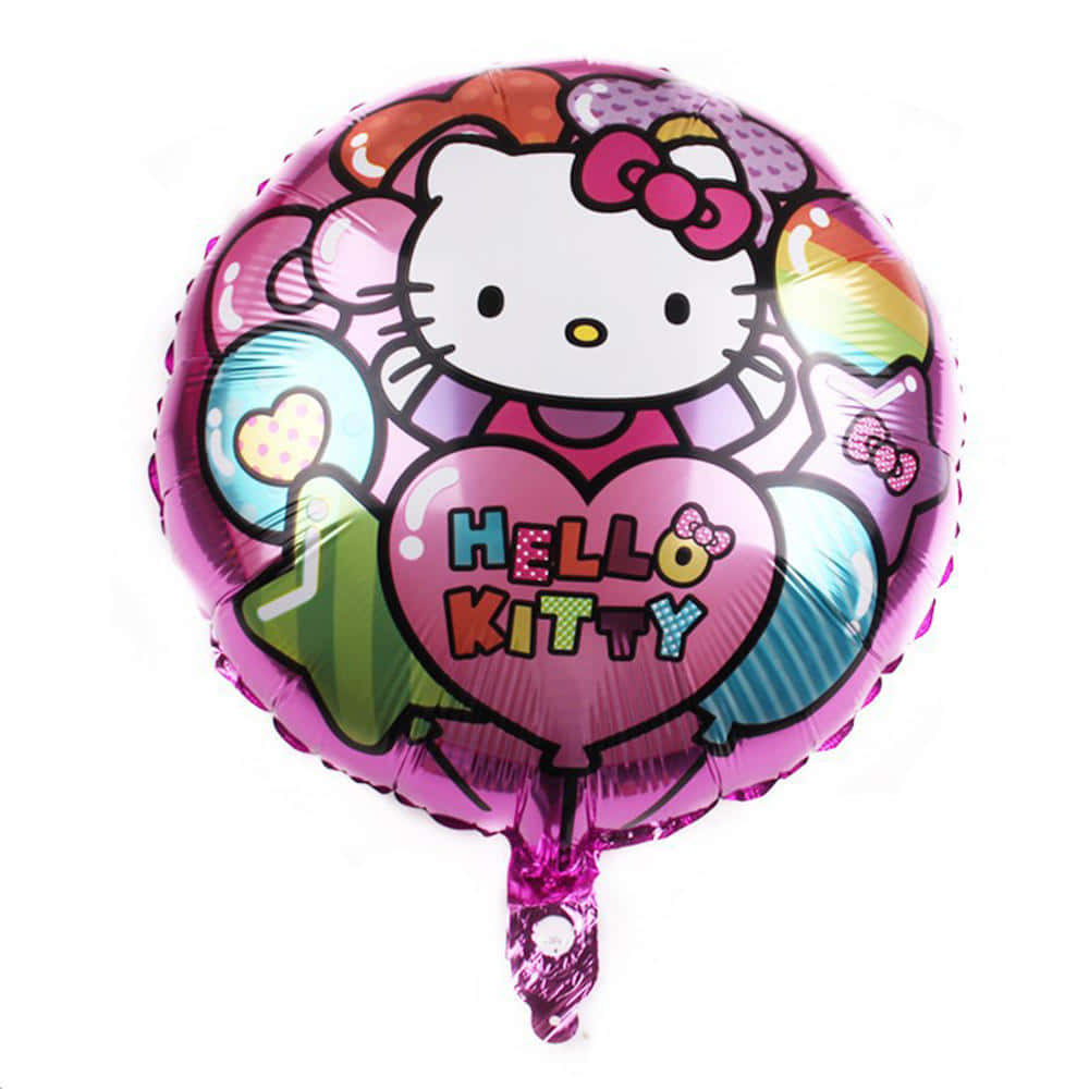 Hello Kitty 鋁箔氣球，帶有彩色心形和彩虹圖案，適合派對。 — Hello Kitty 壁紙