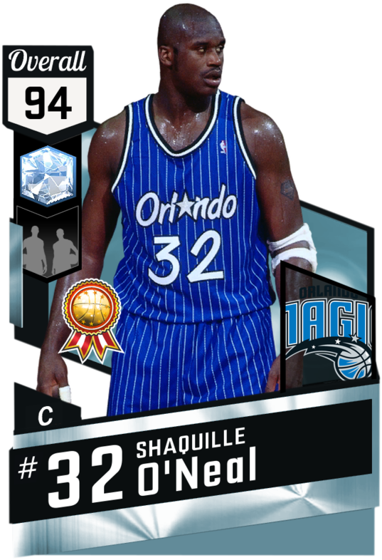 史蒂芬·柯瑞 桌布 壁紙 — Shaquille O'Neal 身穿奧蘭多魔術隊球衣，附有統計數據和獎項的籃球交易卡設計。