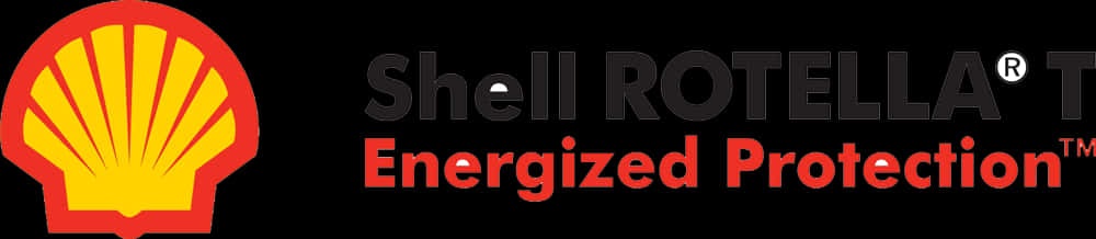 品牌 桌布 壁紙 — Shell Rotella Energized Protection 標誌，帶有紅黃色貝殼圖示和粗體文字，背景為黑色。