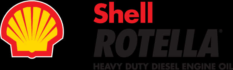 貝殼 桌布 壁紙 — Shell Rotella 重型柴油引擎機油標誌，帶有紅黃色貝殼標誌和粗體文字，背景為黑色。