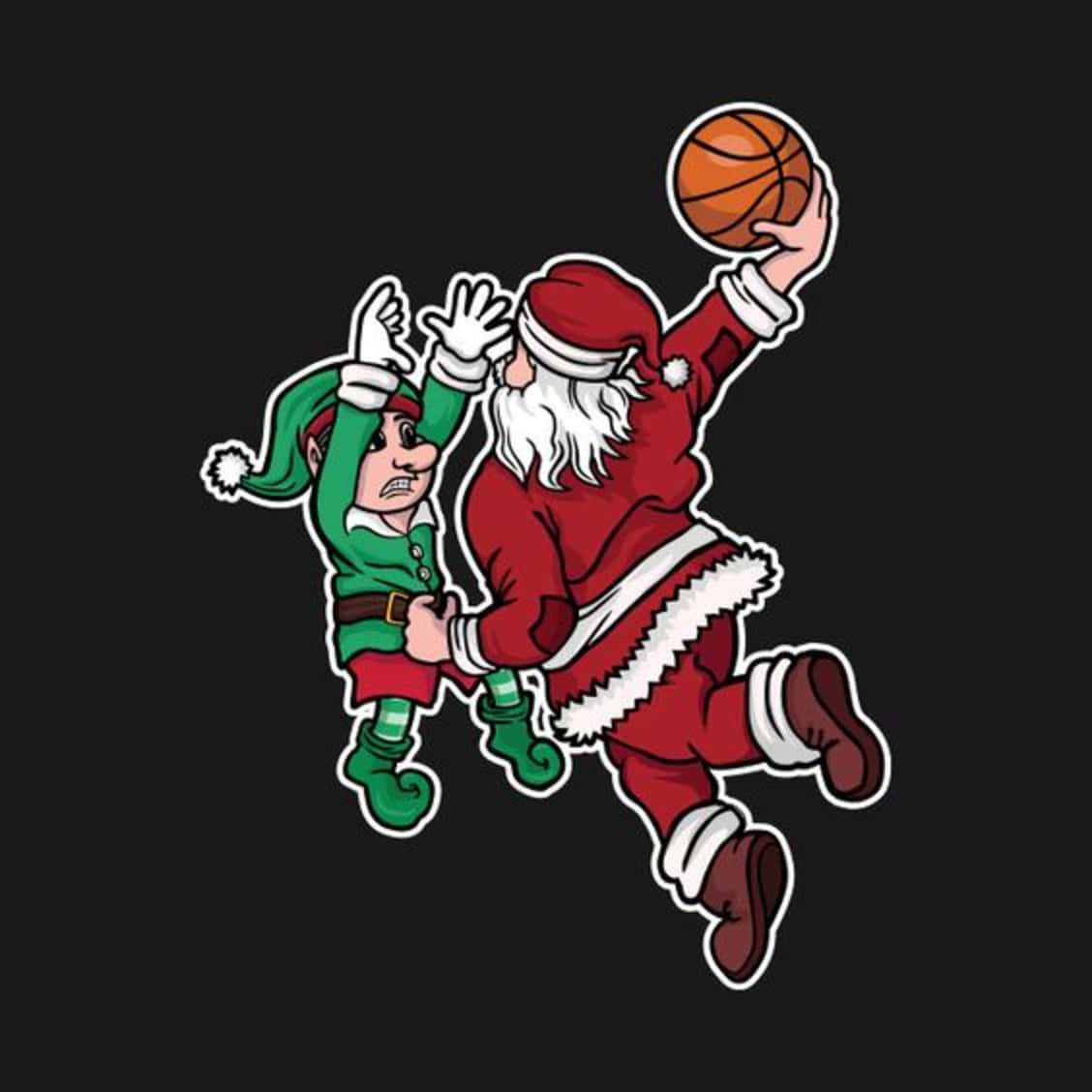 聖誕老人與防守他的精靈打籃球。 — NBA聖誕節 壁紙
