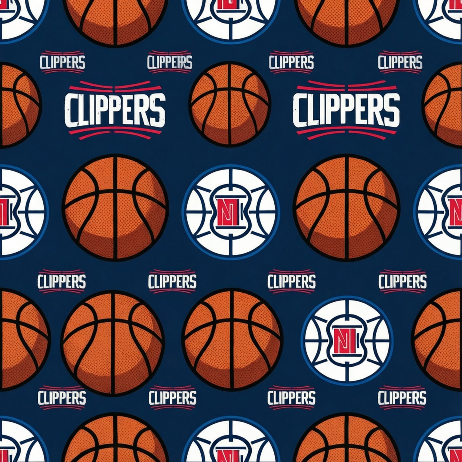 Basketball Pattern 壁紙 — 深藍色背景上重複的橙色籃球和LA快艇隊標誌圖案。