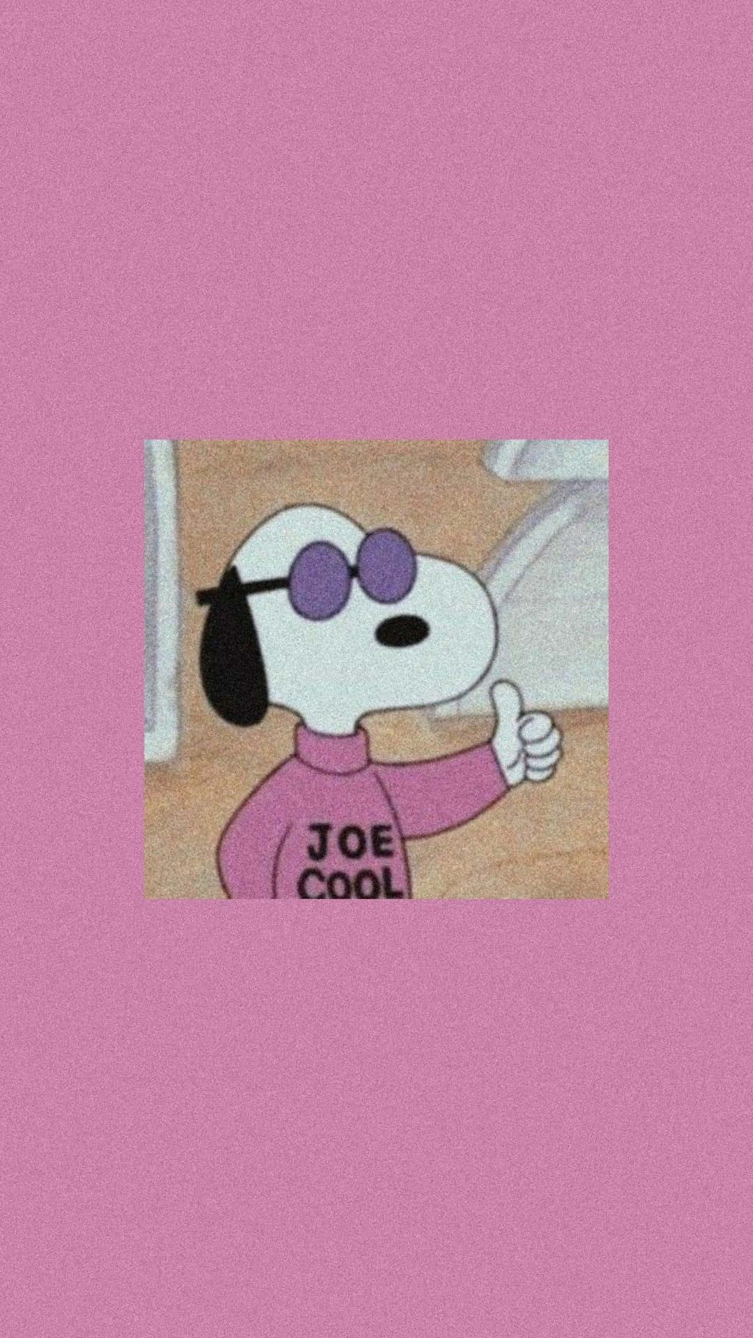  壁紙 — 史努比戴著紫色太陽眼鏡和粉紅色「JOE COOL」襯衫，在純粉紅色背景上豎起大拇指。
